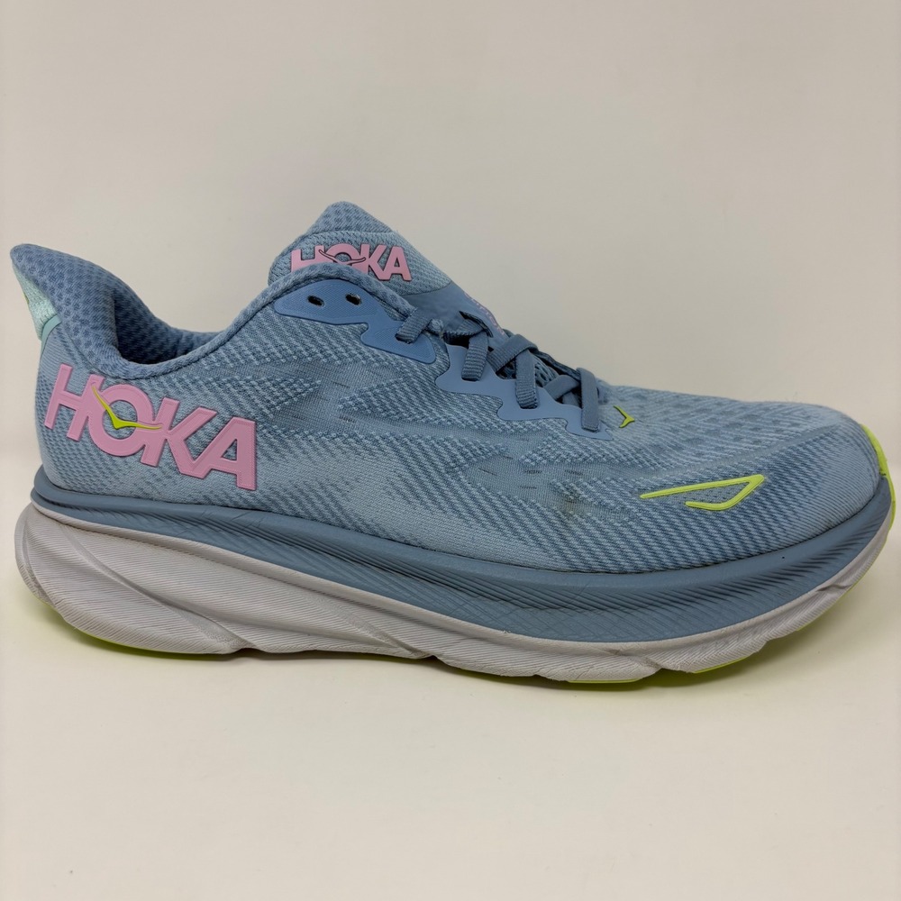 Hoka Clifton 9 Womens Size 9.5D Wide Blue Pink Grey Running Shoes (1132211)
